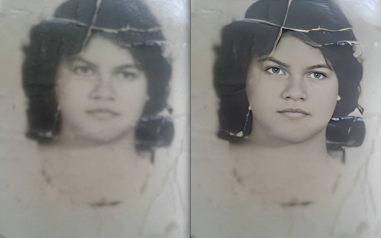 A personal old photo restored with GFPGAN showing artifacts